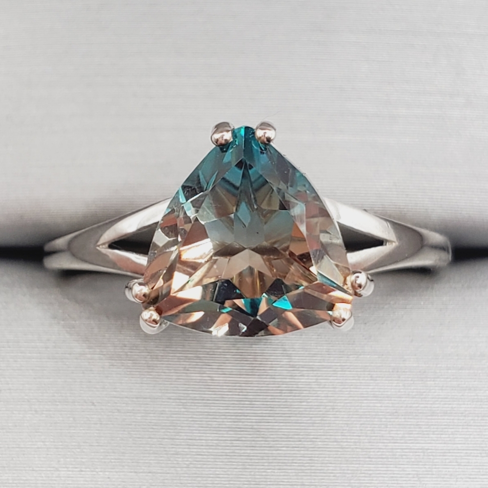 Pear Aqua Terra Costa Quartz Color Changing Ring In Platinum | Sterling Silver